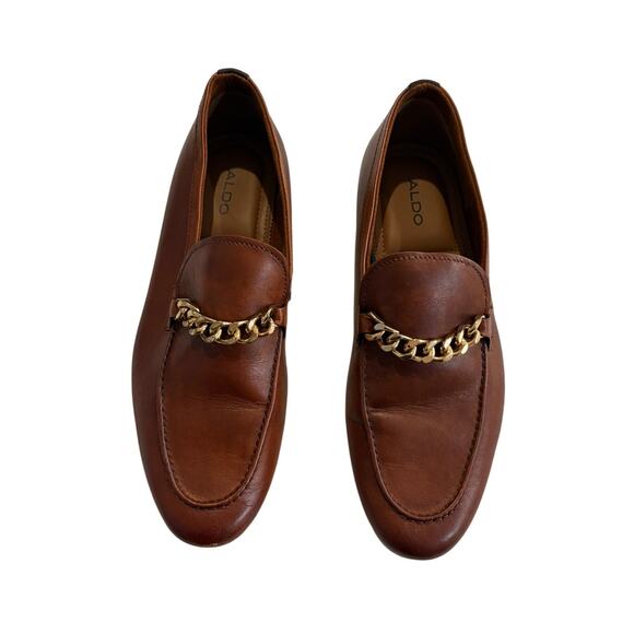 Aldo Leather Loafers Brown Gold Chain Accent Slip On Mens 8 EU 41 main image 11